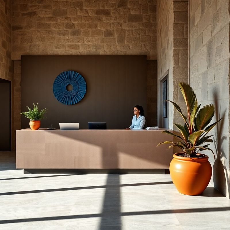 Recepcija Terrairivera s kamenim zidom i mediteranskim detaljima